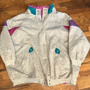 Gray Jacket with Teal and Purple Accents